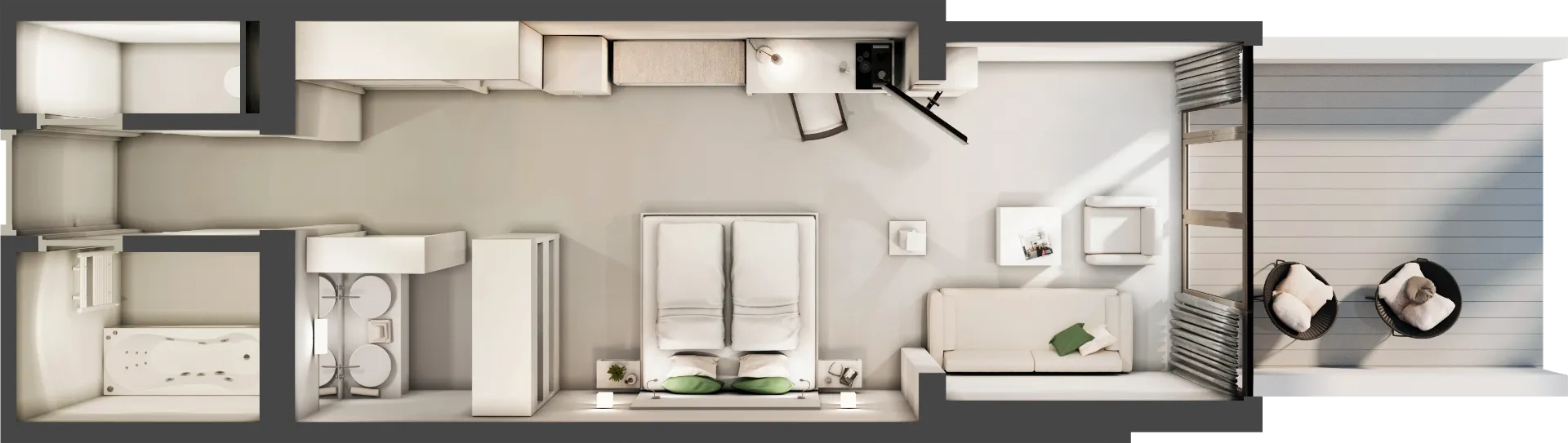 Grundriss einer modernen Wohnung mit Balkon.